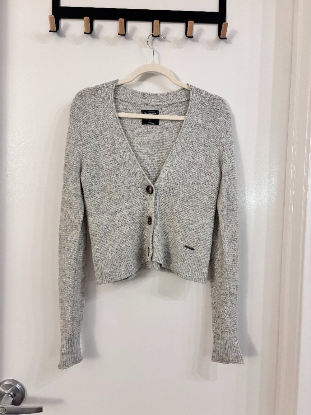 Abercrombie Grey Marled V-Neck Cropped Cardigan S